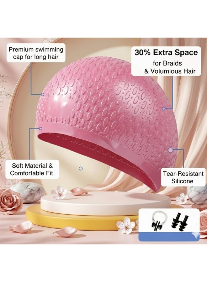diu toyz Extra Large Swim Cap for Braids and Dreadlocks, Waterproof Silicone Swimming Caps for Long Hair, Weaves, Extensions, Curls & Afros, Waterproof Adult Swim Hats Bathing Caps for Women(Pink) - Image 3